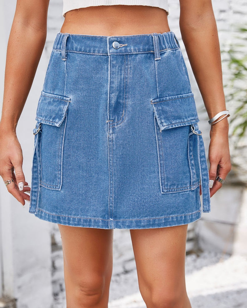 BEAUTIFUL I AM Pocketed Buttoned Denim Skirt Dress