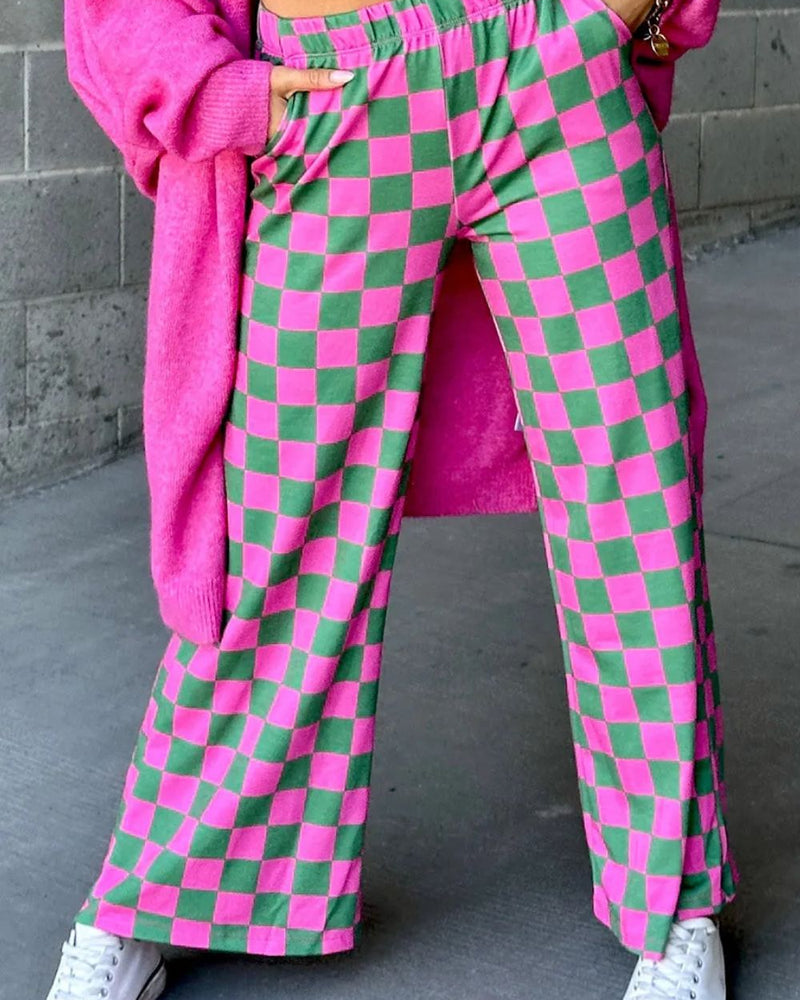 BEAUTIFUL I AM Checkered Wide Leg Pants