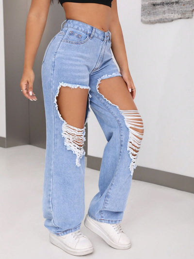 BEAUTIFUL I AM Distressed Jeans with Pockets