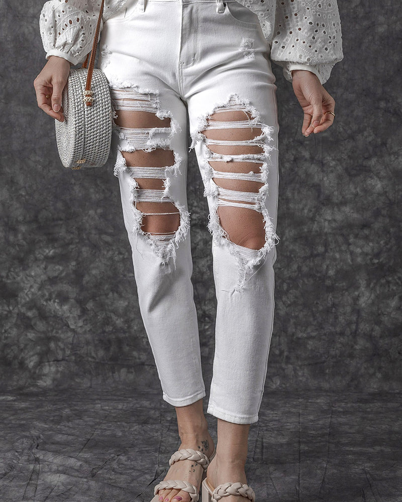 BEAUTIFUL I AM Distressed Jeans with Pockets