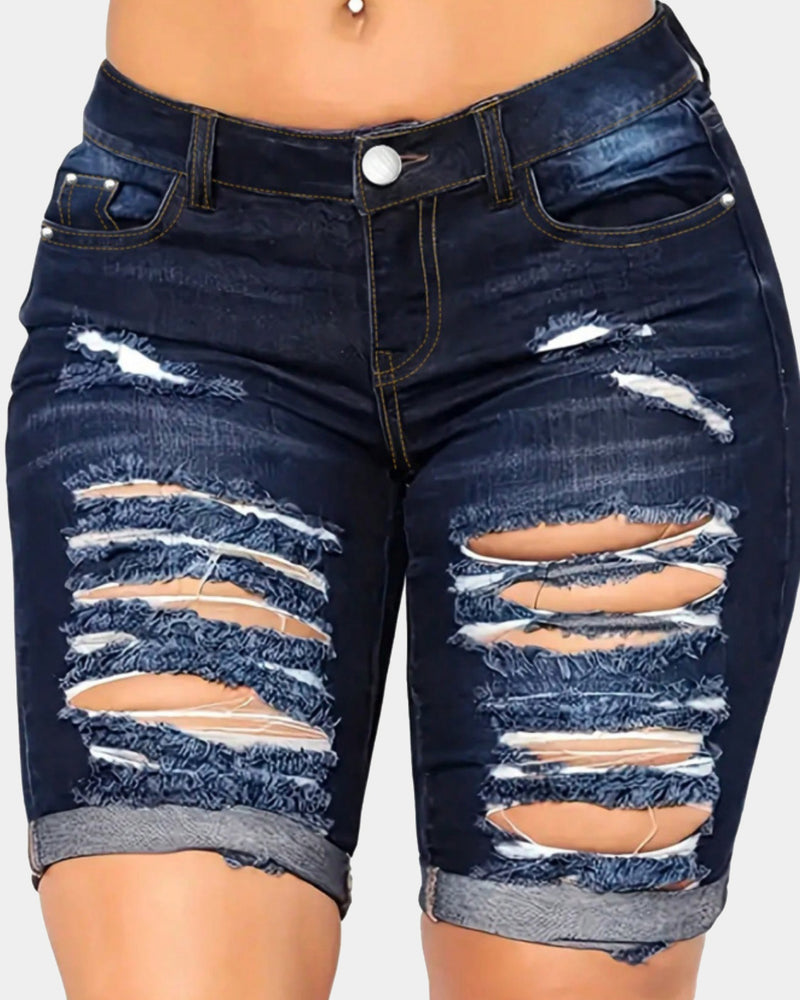 BEAUTIFUL I AM Distressed Denim Shorts with Pockets