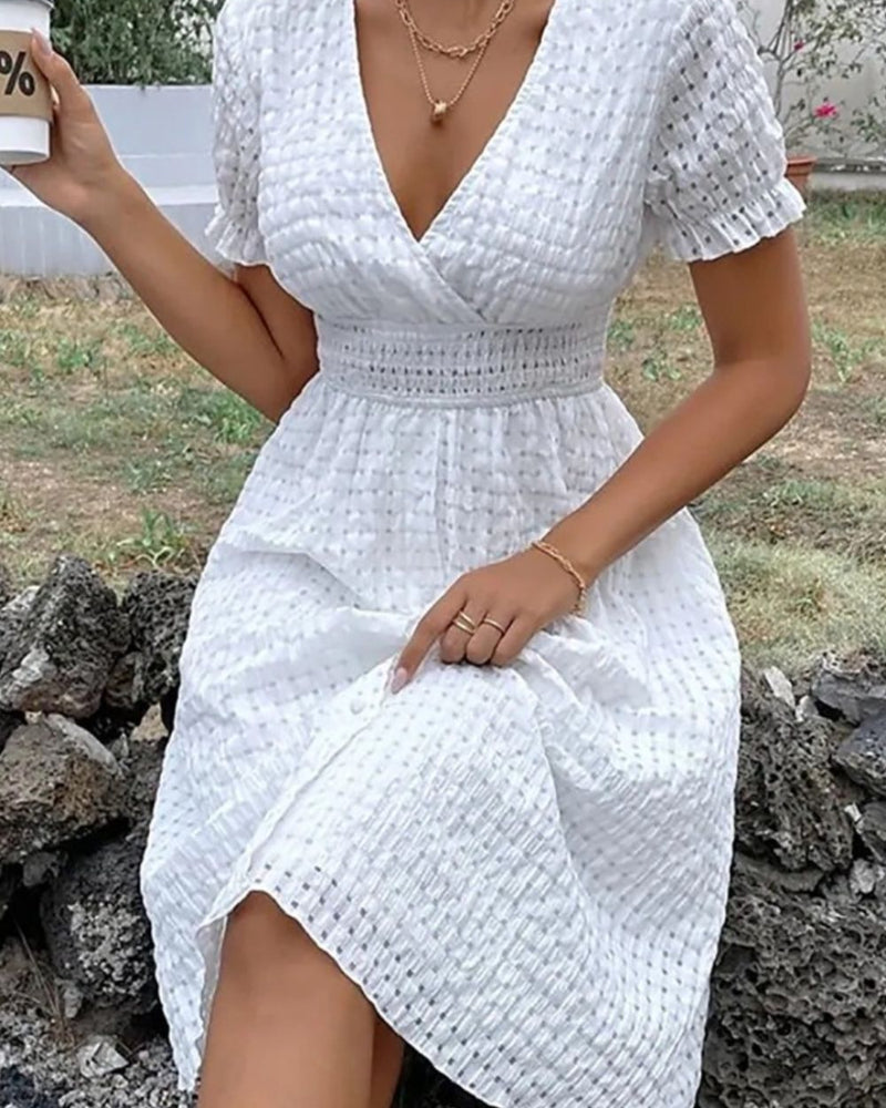 BEAUTIFUL I AM Textured Surplice Short Sleeve Dress