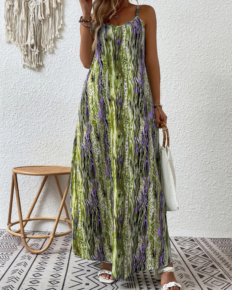 BEAUTIFUL I AM Full Size Printed Scoop Neck Maxi Cami Dress