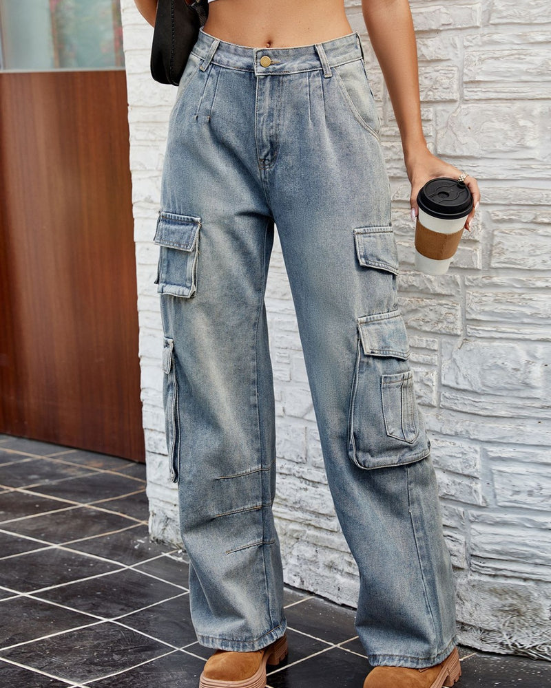 BEAUTIFUL I AM Washed Jeans with Pockets