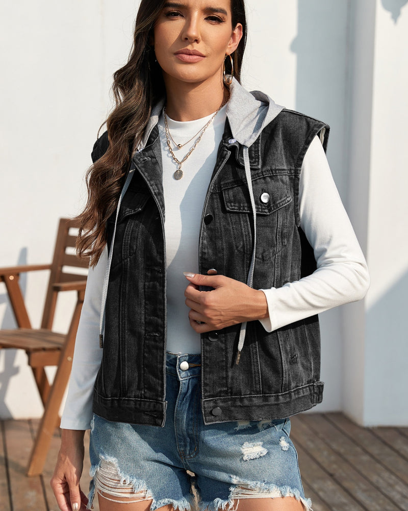 BEAUTIFUL I AM Pocketed Button Up Hooded Denim Jacket