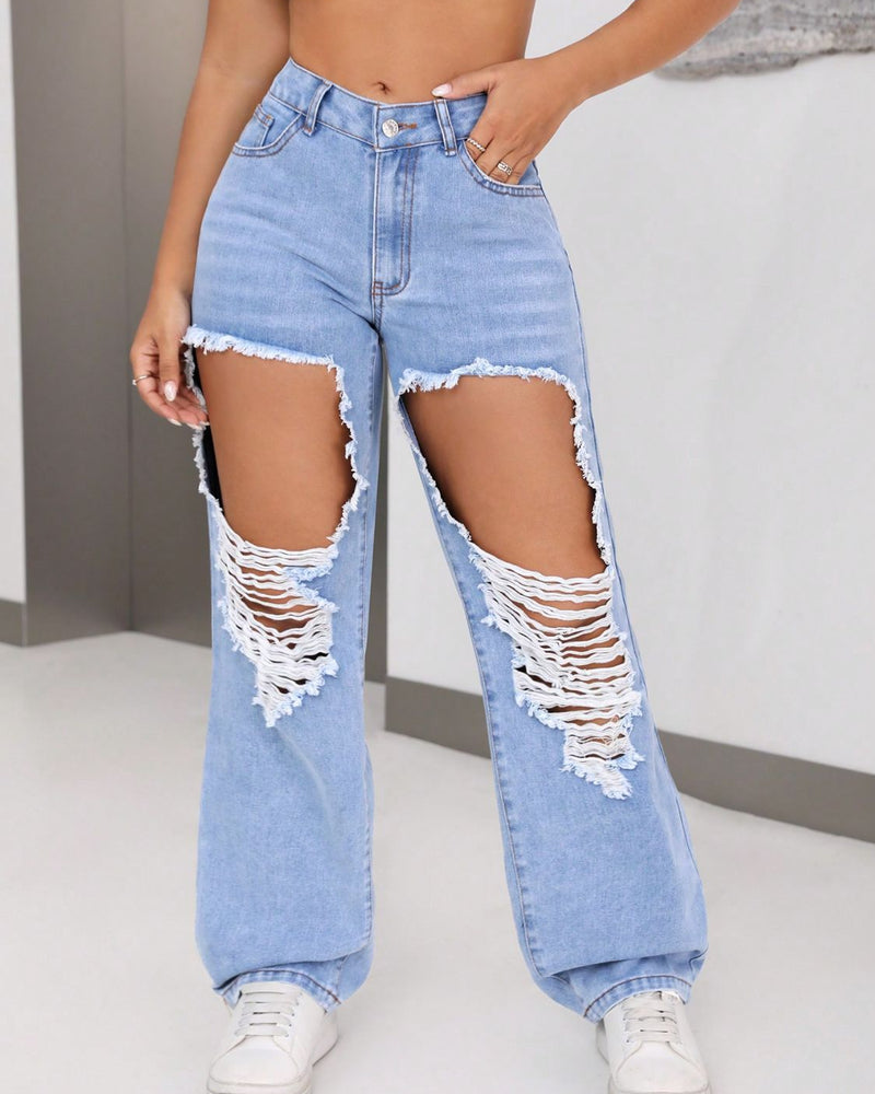 BEAUTIFUL I AM Distressed Jeans with Pockets
