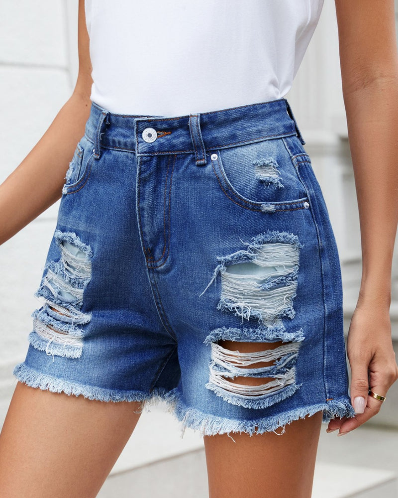 BEAUTIFUL I AM Distressed Raw Hem Denim Shorts