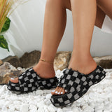 BEAUTIFUL I AM Plaid PU Leather Platform Sandals Shoes