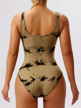 BEAUTIFUL I AM Tie-Dye Scoop Neck Wide Strap Active Wear Bodysuit