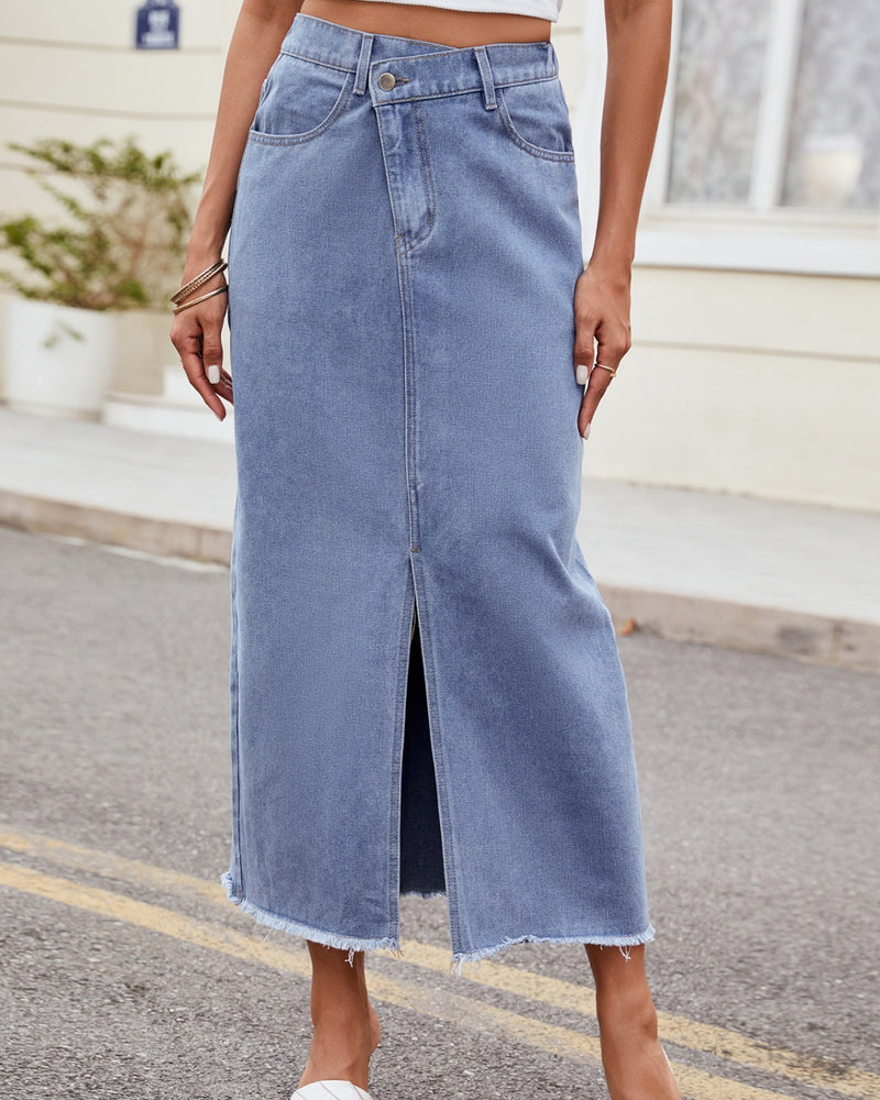 BEAUTIFUL I AM Slit Asymmetrical Waist Denim Skirt Dress