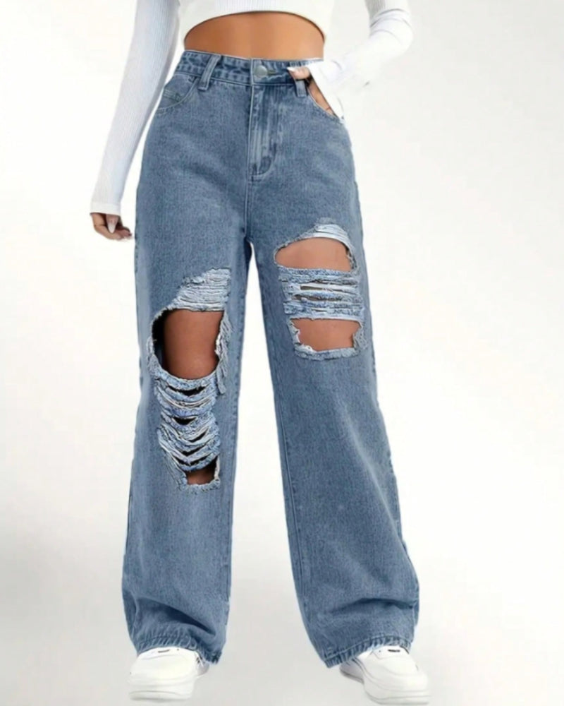 BEAUTIFUL I AM Distressed Wide Leg Jeans