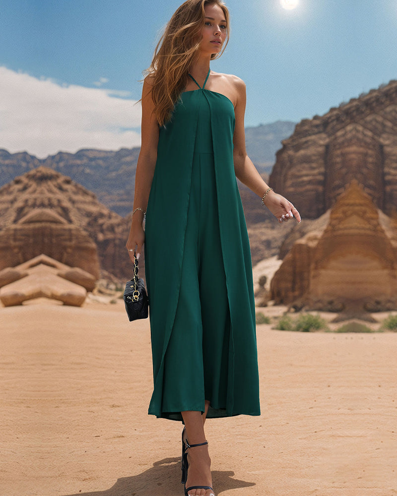BEAUTIFUL I AM Layered Halter Neck Wide Leg Pants Jumpsuit