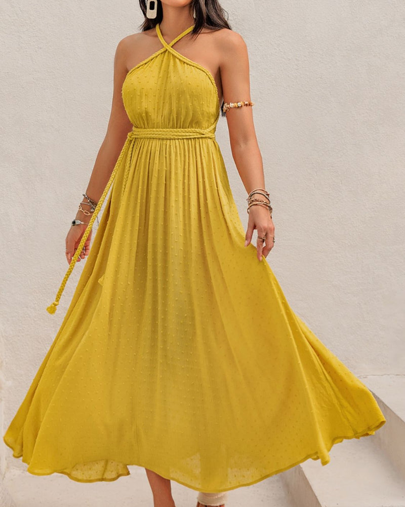 BEAUTIFUL I AM Swiss Dot Backless Sleeveless Maxi Dress