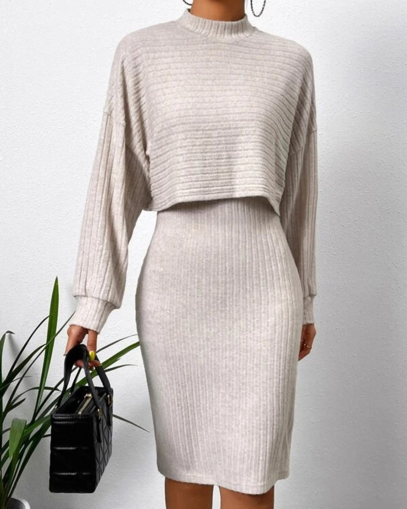 BEAUTIFUL I AM Mock Neck Long Sleeve Top and Wide Strap Dress Set
