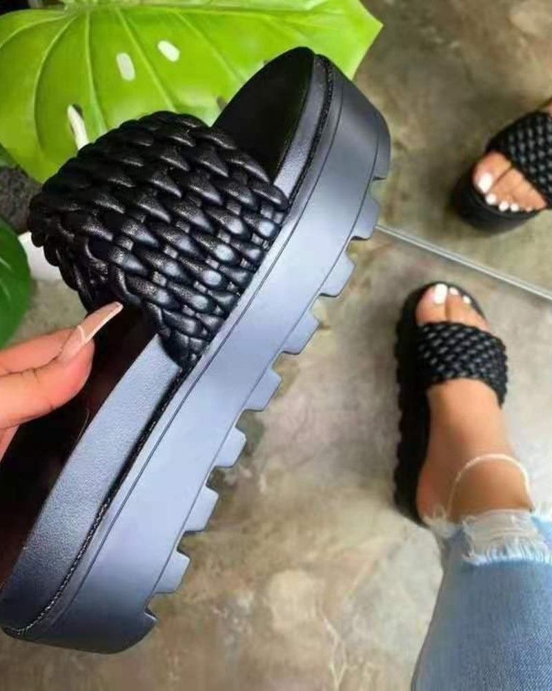 BEAUTIFUL I AM PU Leather Open Toe Platform Sandals Shoes
