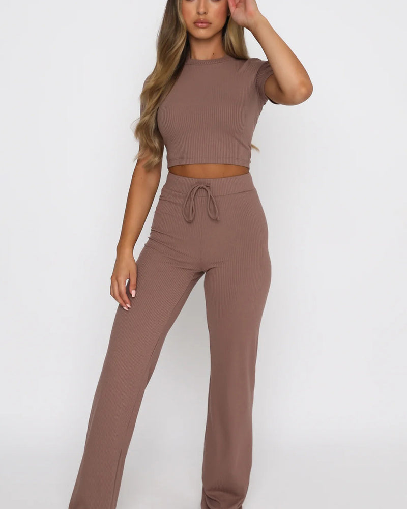 BEAUTIFUL I AM Round Neck Short Sleeve Top and Pants Set