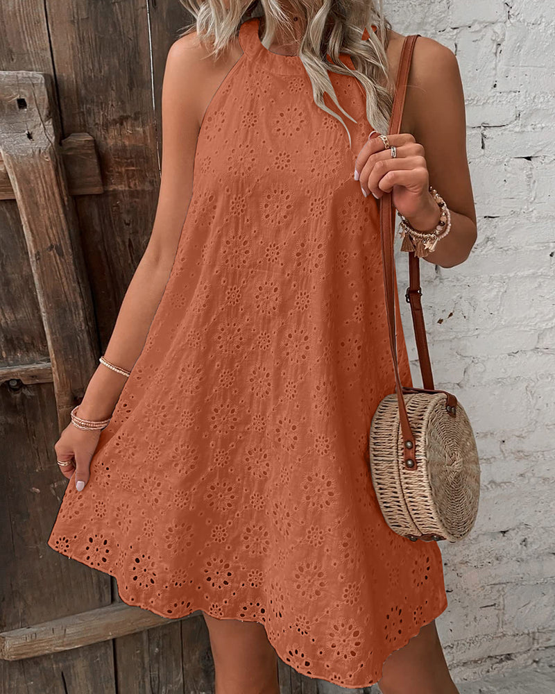 BEAUTIFUL I AM Eyelet Grecian Neck Mini Dress