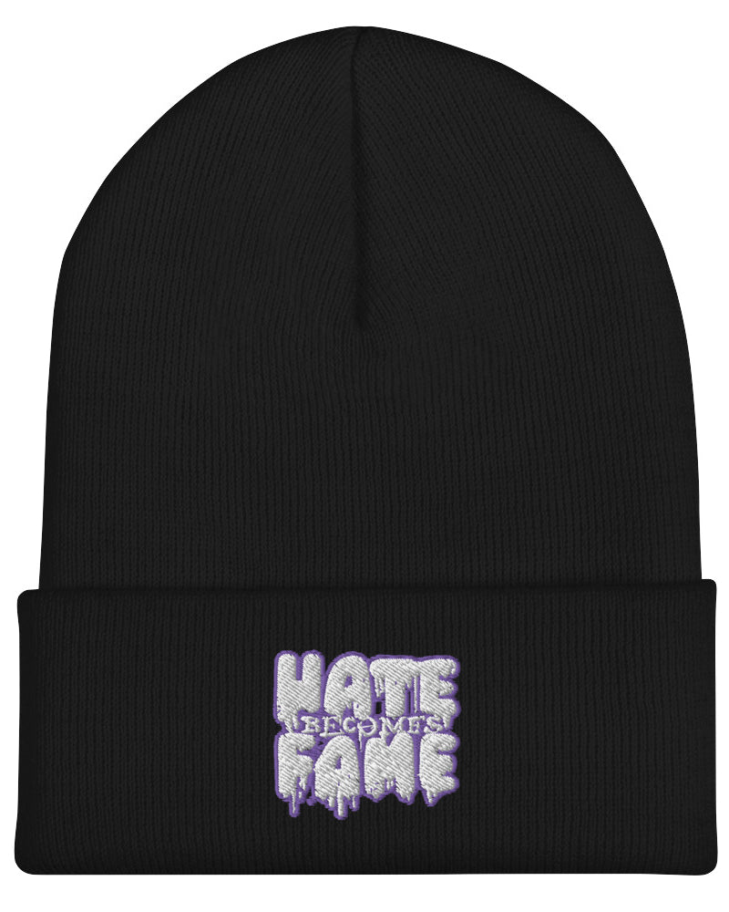 EG3BEATS HATE BECOMES FAME PURPLE Cuffed Beanie Hat