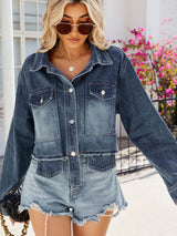 BEAUTIFUL I AM Button Up Long Sleeve Denim Jacket with Pockets