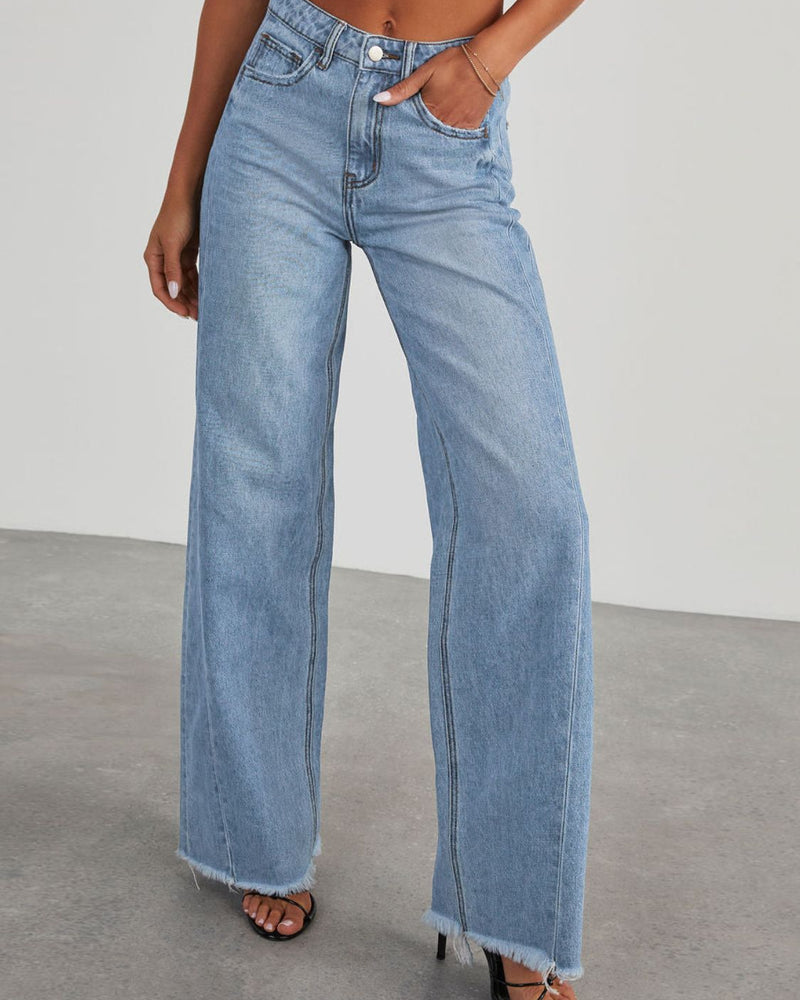 BEAUTIFUL I AM Raw Hem Wide Leg Jeans with Pockets