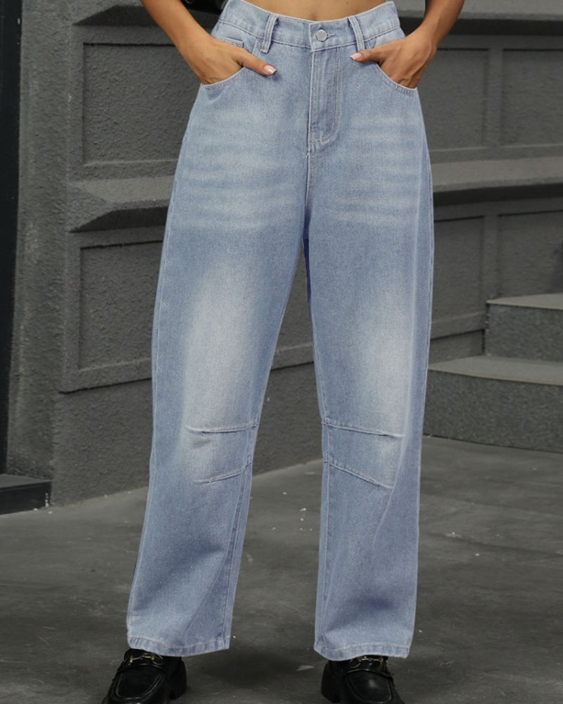 BEAUTIFUL I AM Half Elastic Waist Straight Leg Jeans