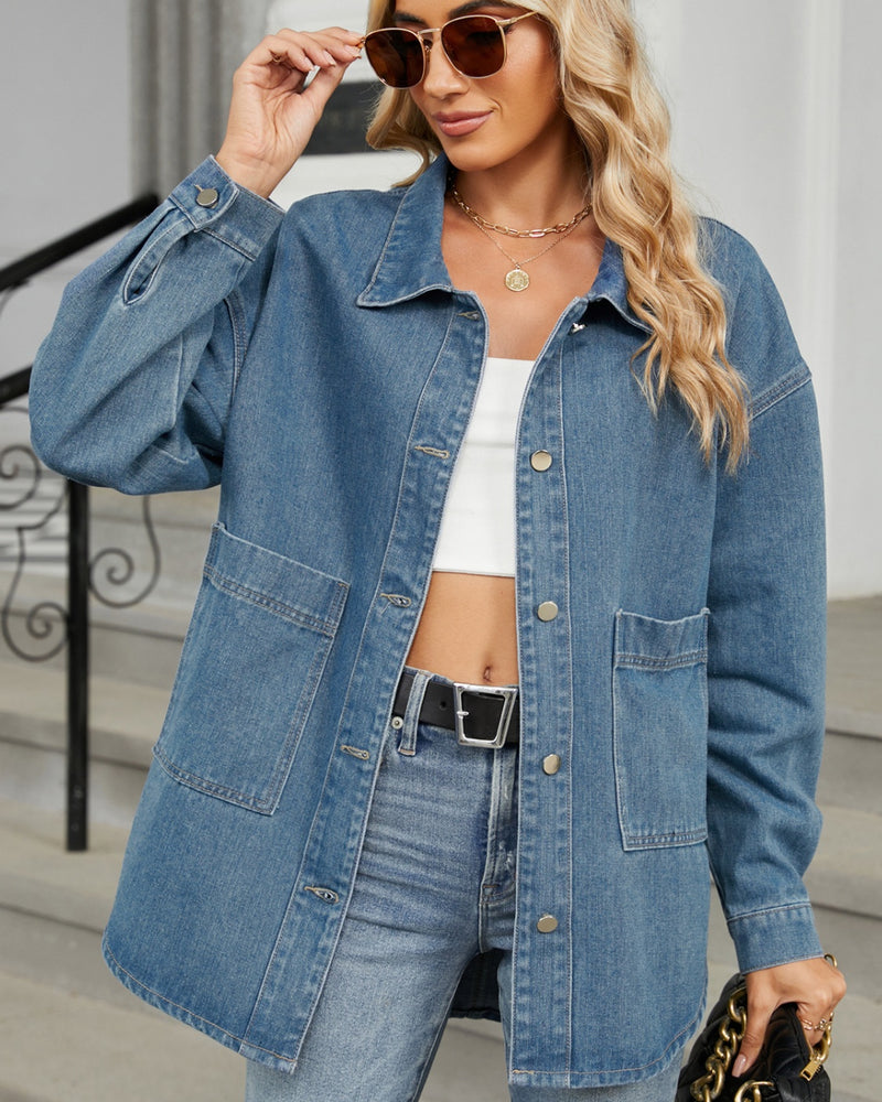 BEAUTIFUL I AM Removable Hood Button Up Long Sleeve Denim Jacket