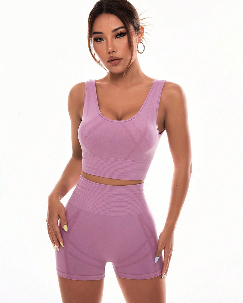 BEAUTIFUL I AM Scoop Neck Wide Strap Top and Shorts Active Wear Set