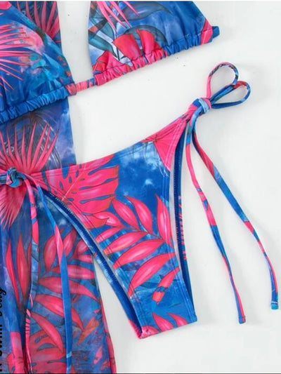 BEAUTIFUL I AM Printed Halter Neck Three-Piece Swim Set