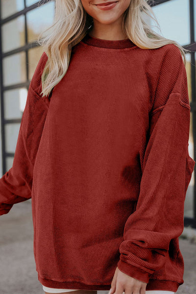 BEAUTIFUL I AM Ribbed Round Neck Drop Shoulder Sweatshirt