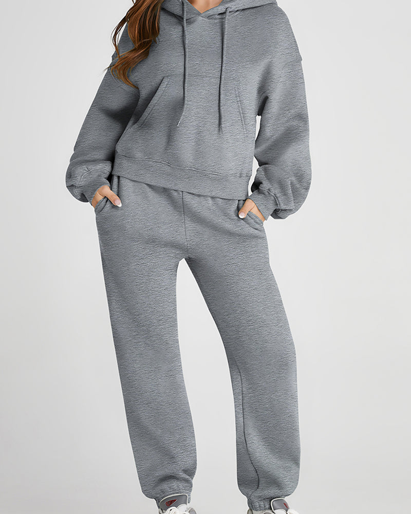BEAUTIFUL I AM Dropped Shoulder Hooded Top and Pants Active Wear Set