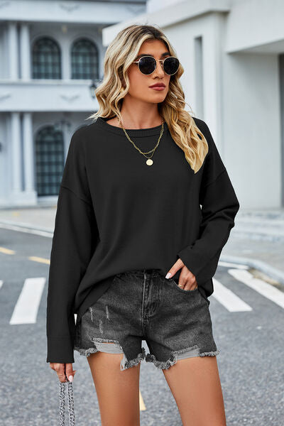 BEAUTIFUL I AM Round Neck Dropped Shoulder Sweater