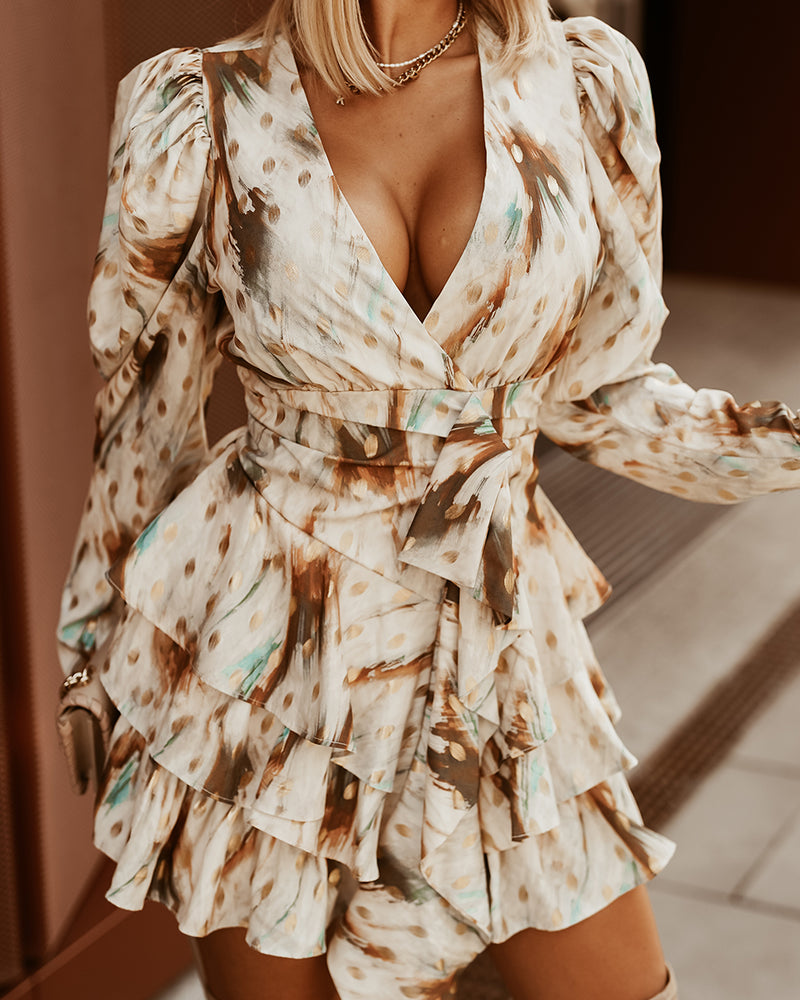 BEAUTIFUL I AM Printed Surplice Neck Layered Dress