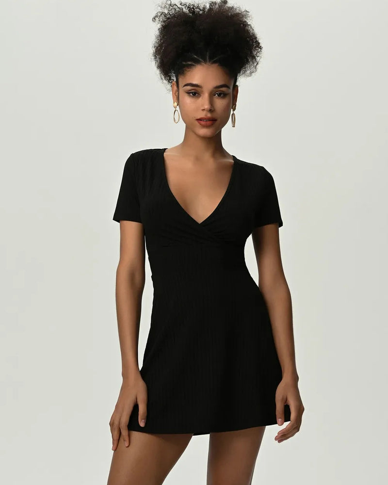 BEAUTIFUL I AM Deep V Short Sleeve Mini Dress
