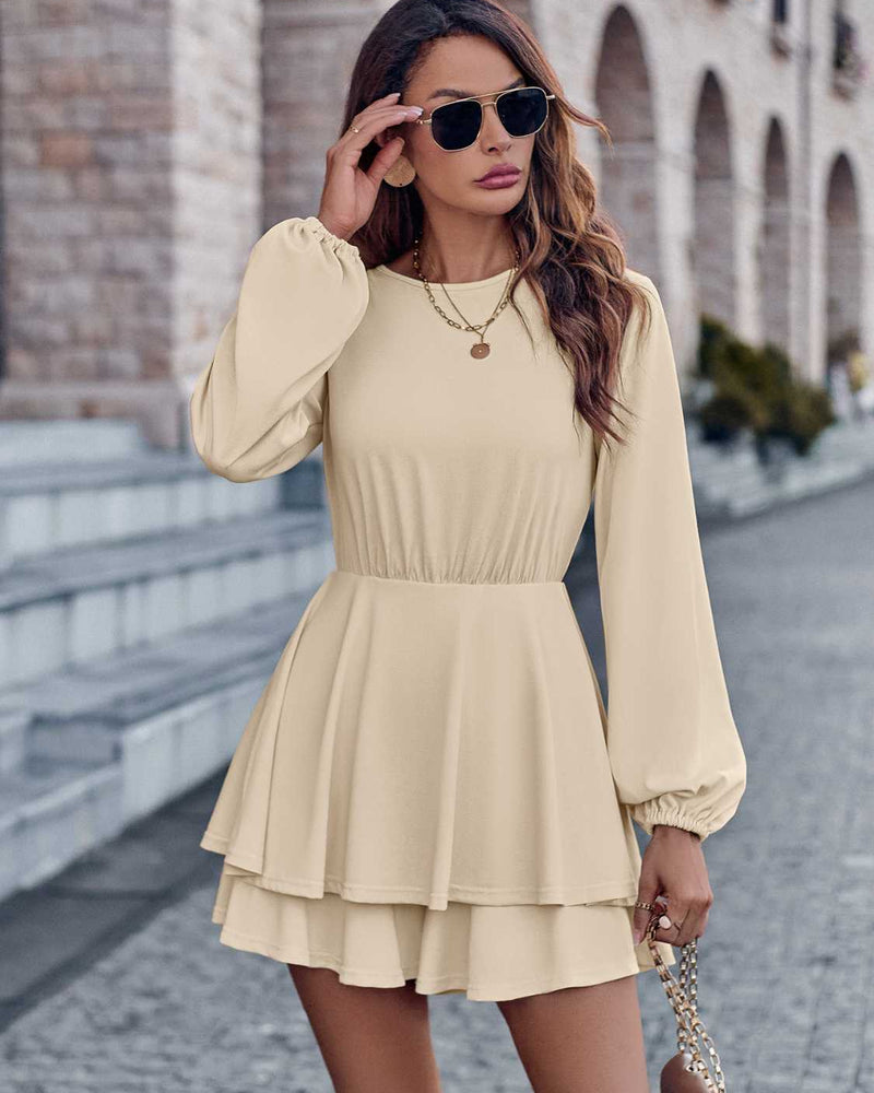 BEAUTIFUL I AM Round Neck Layered Mini Dress