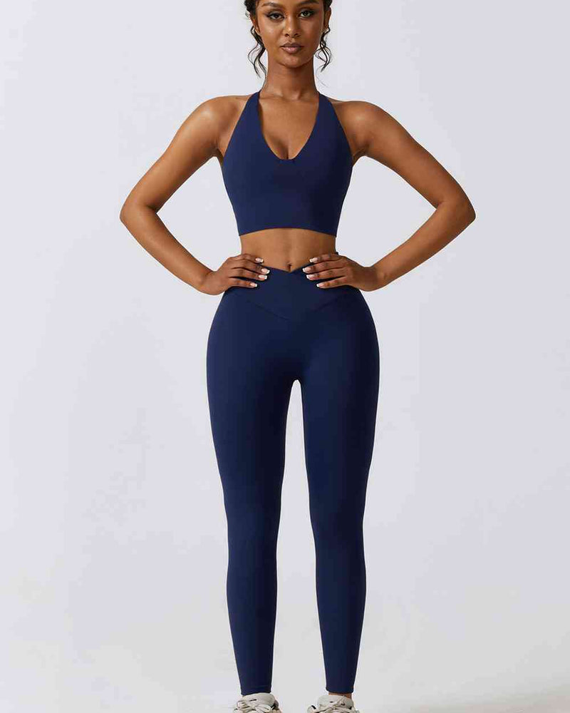 BEAUTIFUL I AM Crisscross Sports Bra and Leggings Active Wear Set