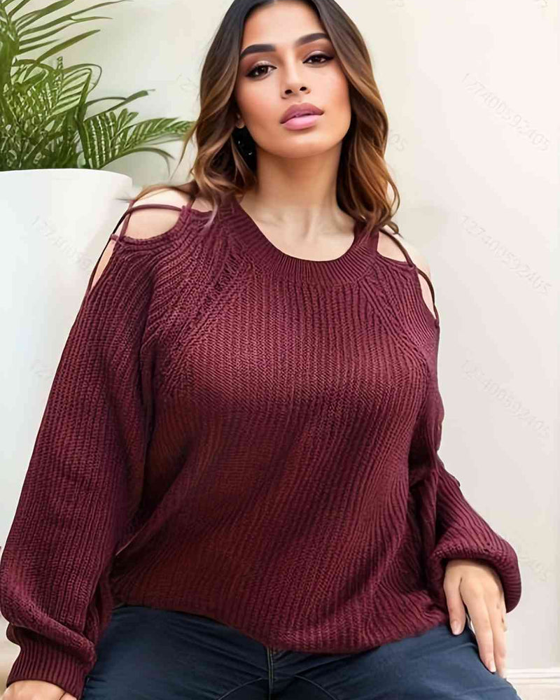 BEAUTIFUL I AM Cutout Round Neck Sweater