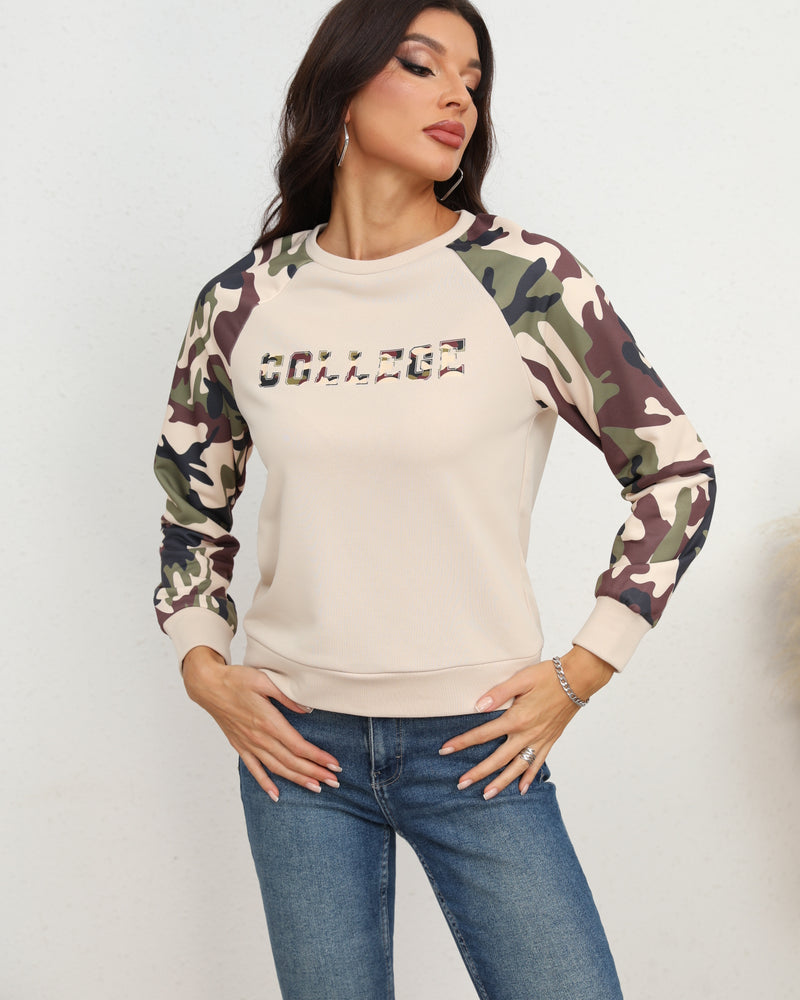 BEAUTIFUL I AM Camouflage Raglan Sleeve Sweatshirt