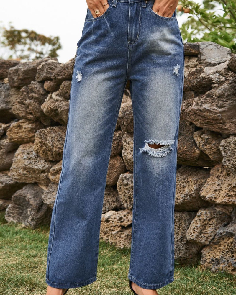 BEAUTIUFUL I AM Distressed Buttoned Loose Fit Jeans