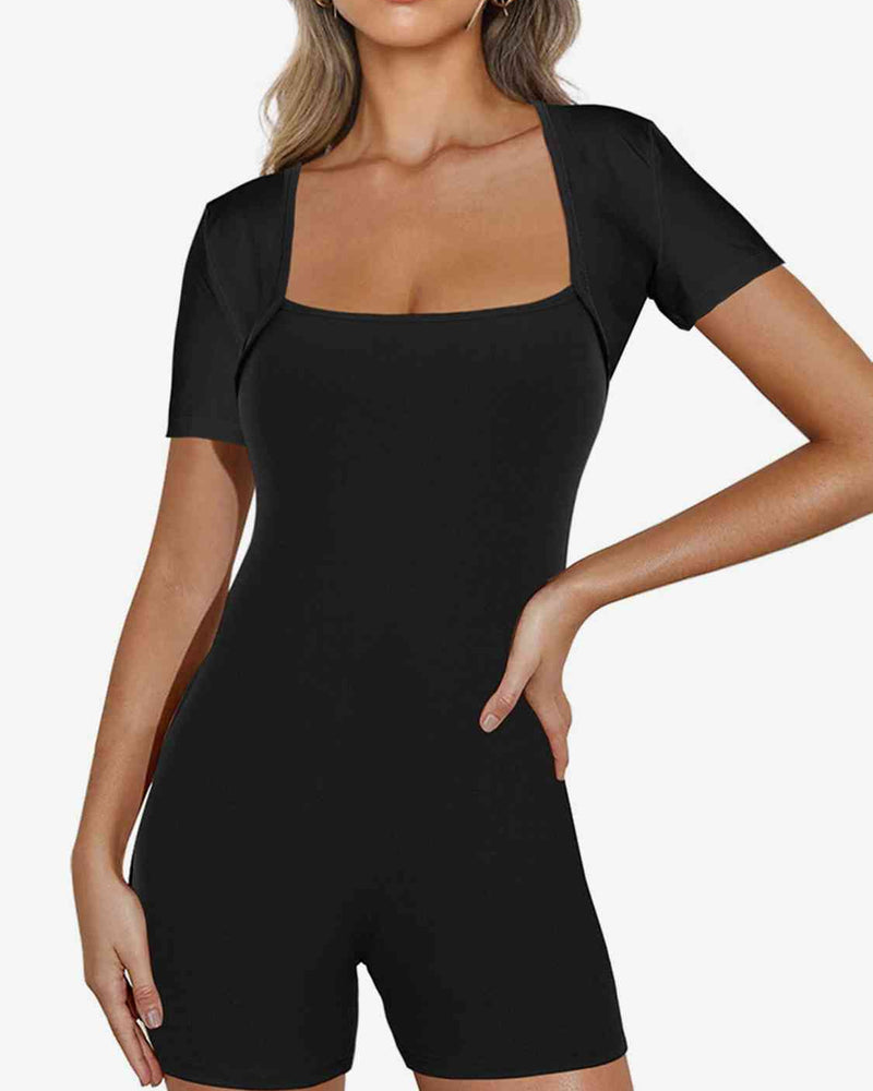 BEAUTIFUL I AM Square Neck Short Sleeve Romper Shorts