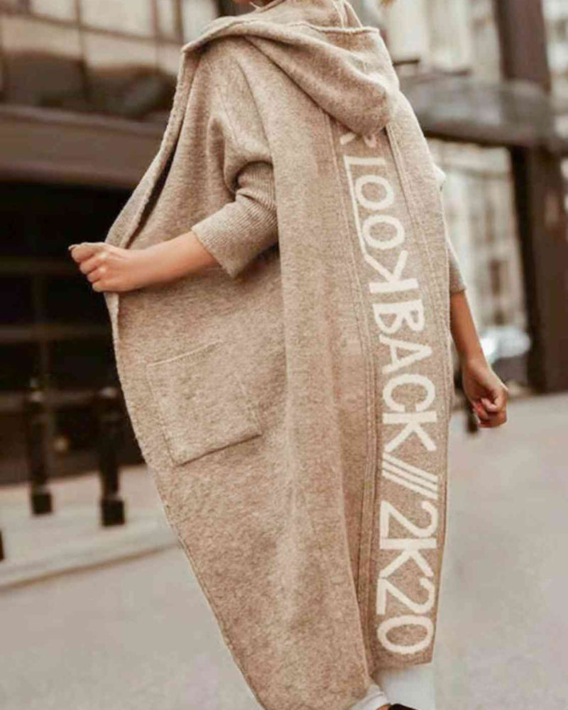BEAUTIFUL I AM Open Front Hooded Sweater with Pockets