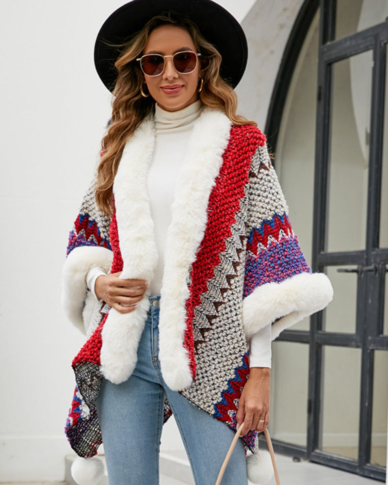 BEAUTIFUL I AM Color Block Open Front Poncho
