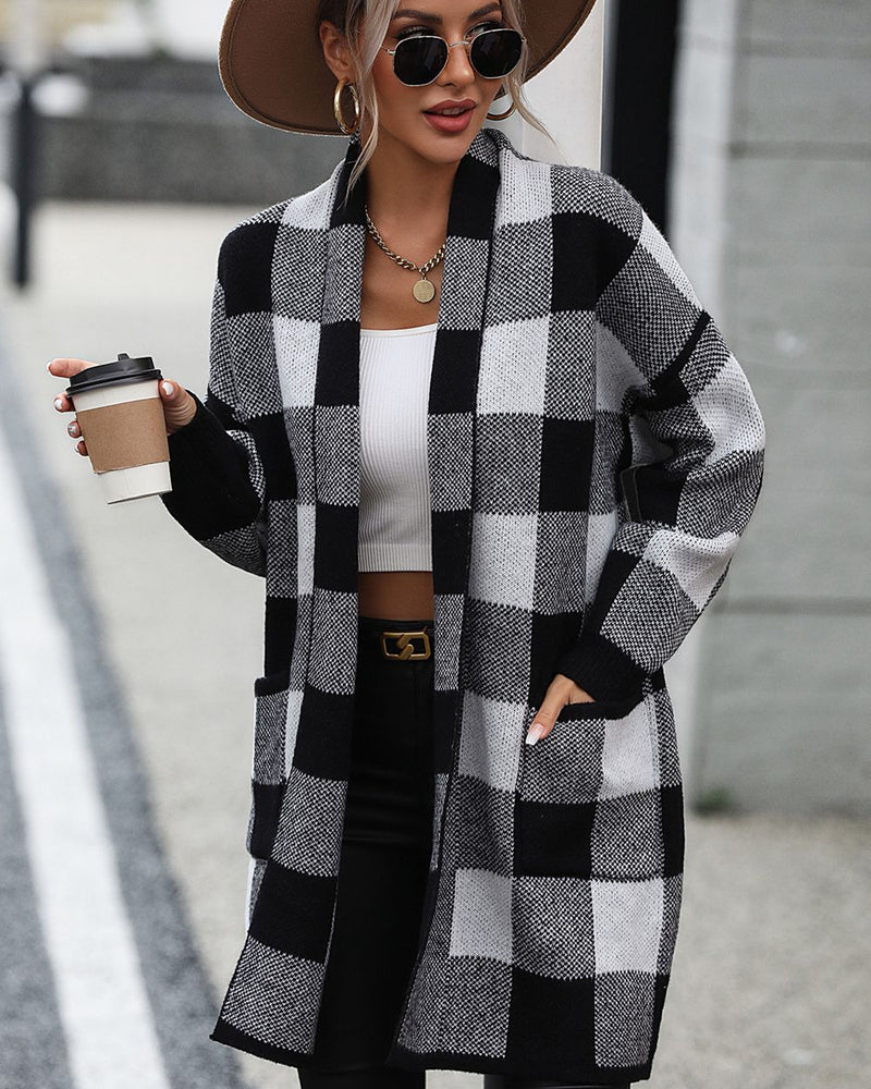 BEAUTIFUL I AM Plaid Dropped Shoulder Cardigan with Pocket