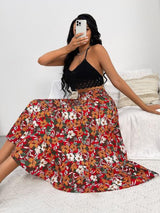 BEAUTIFUL I AM Printed Ruffle Hem Midi Skirt Dress