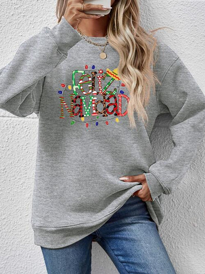 BEAUTIFUL I AM FELIZ NAVIDAD Round Neck Drop Shoulder Sweatshirt