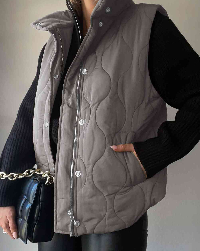 BEAUTIFUL I AM Collared Neck Vest Jacket with Pockets