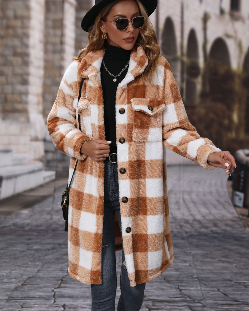 BEAUTIFUL I AM Plaid Collared Neck Button Down Jacket Coat