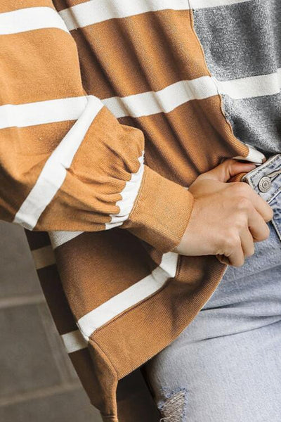 BEAUTIFUL I AM Striped Dropped Shoulder Round Neck Blouse Shirt