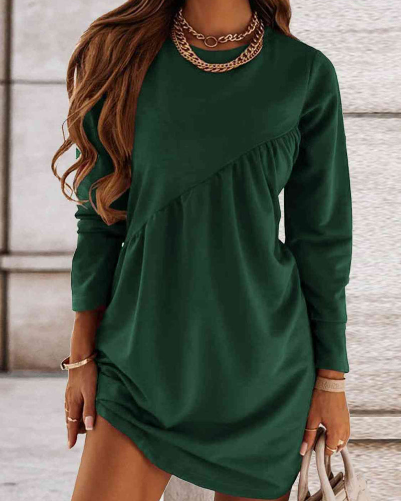 BEAUTIFUL I AM Ruched Round Neck Long Sleeve Dress