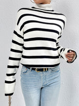 BEAUTIFUL I AM Striped Turtleneck Drop Shoulder Sweater