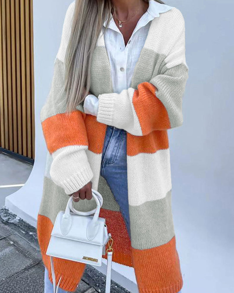 BEAUTIFUL I AM Color Block Open Front Duster Cardigan